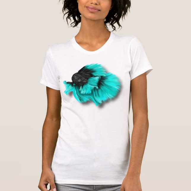 Camiseta Pescado Betta negro y Verde azulado (Anverso)