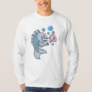Camiseta Pescado con anzuelo y gusano de pescado