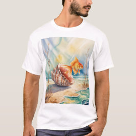 Camiseta Pescado de agua dorado en la concha de coral