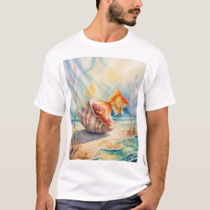 Camiseta Pescado de agua dorado en la concha de coral