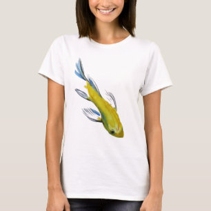 Camiseta Pescado de arte acuático de cartón japonés amarill