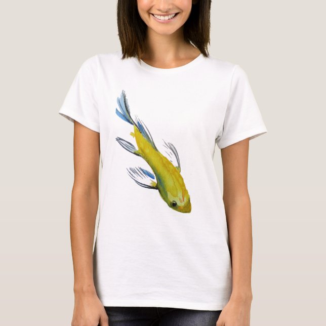Camiseta Pescado de arte acuático de cartón japonés amarill (Anverso)