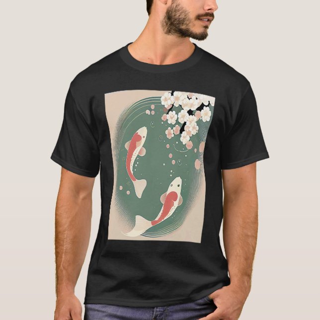Camiseta Pescado de Koi nadando en un estanque con flujo de (Anverso)