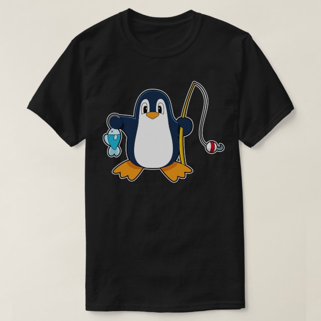 Camiseta Pescado de la barra de pescar del pingüino (Diseño del anverso)