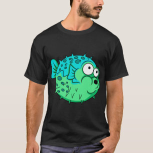 Camiseta Pescado De Púffer Azul Y Verde Con Ojos Grandes