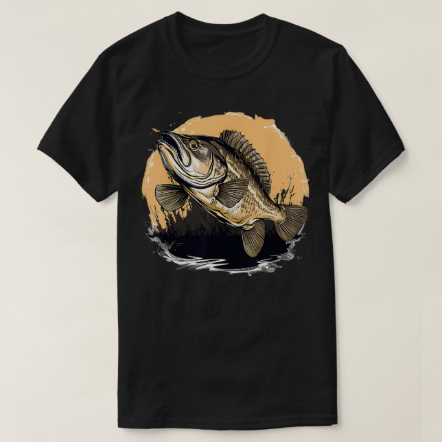 Camiseta Pescado de tambor negro de estilo retro (Diseño del anverso)