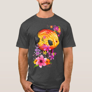Camiseta Pescado Discográfico Tropical Con Diseño De Flores