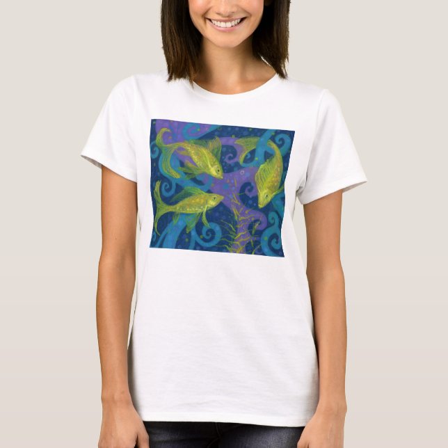 Camiseta Pescado dorado Peces subacuáticos Pintura de arte  (Anverso)