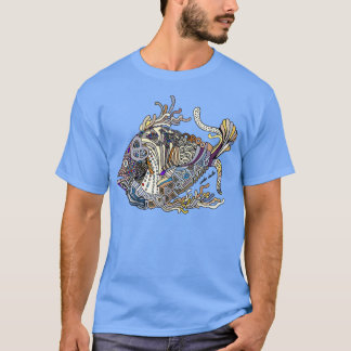 Camiseta Pescado dragón sobre geométrica blanca