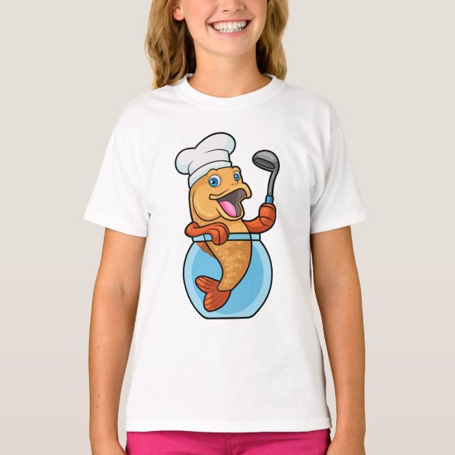 Camiseta Pescado en vidrio cocinado con cuchara de sopa (Anverso)