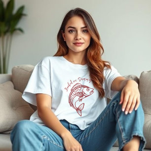 Camiseta Pescado enganchado en rojo verano-cereza
