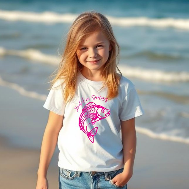 Camiseta Pescado enganchado en rosa-verano (Pink Fish-Hooked on Summer)