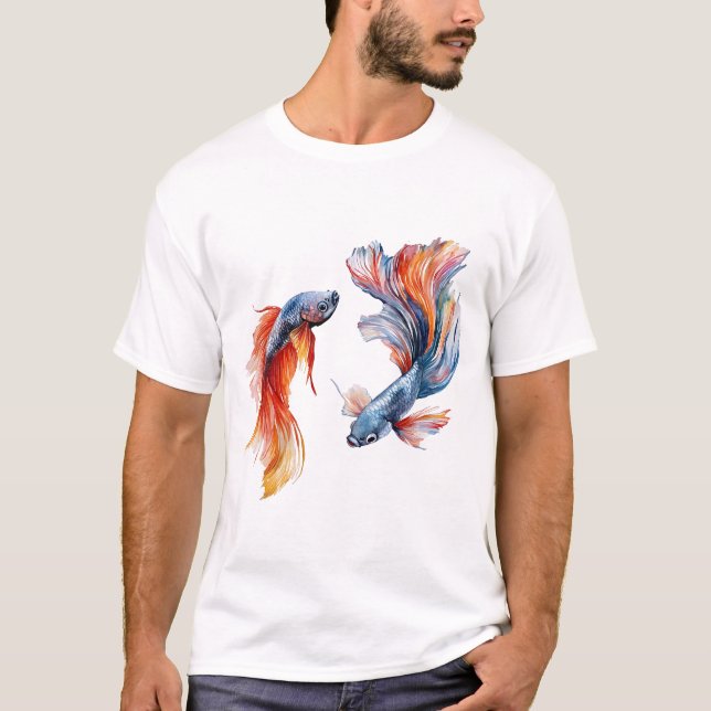 Camiseta Pescado, gemelos, acuarela, arte mural de la lucha (Anverso)