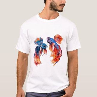 Camiseta Pescado, gemelos, acuarela, arte mural de la lucha