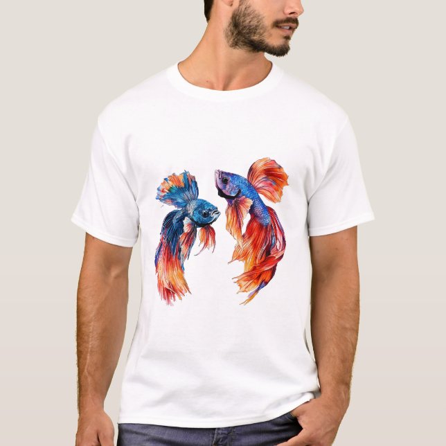 Camiseta Pescado, gemelos, acuarela, arte mural de la lucha (Anverso)