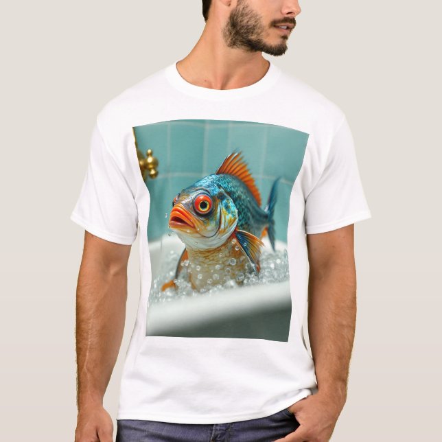 Camiseta Pescado gracioso en el baño (Anverso)