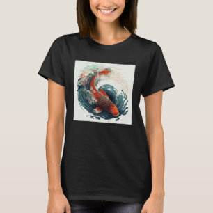Camiseta Pescado japonés de Koi en un gran remolino de olas