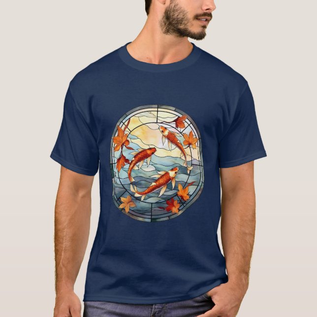 Camiseta Pescado japonés de Koi y hojas de otoño (Anverso)