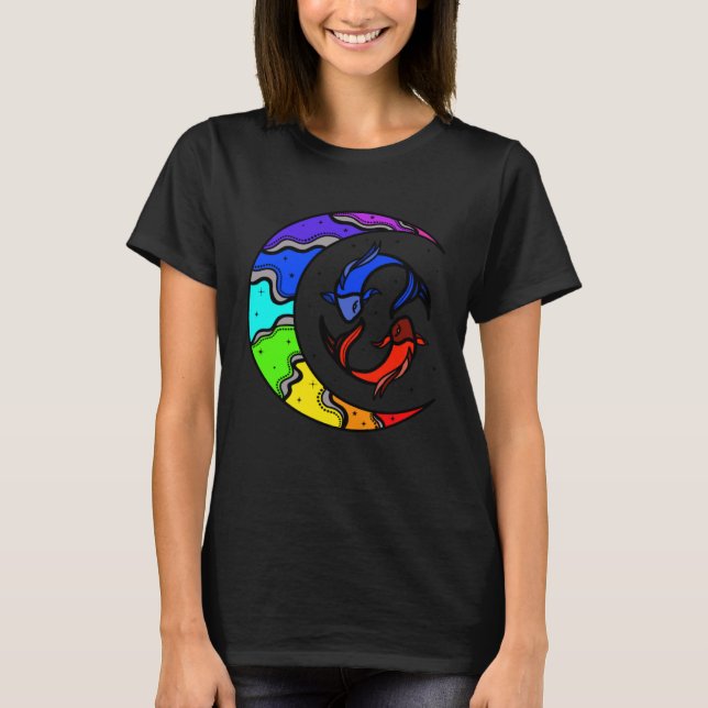 Camiseta Pescado japonés de Koi y luna creciente con arco i (Anverso)