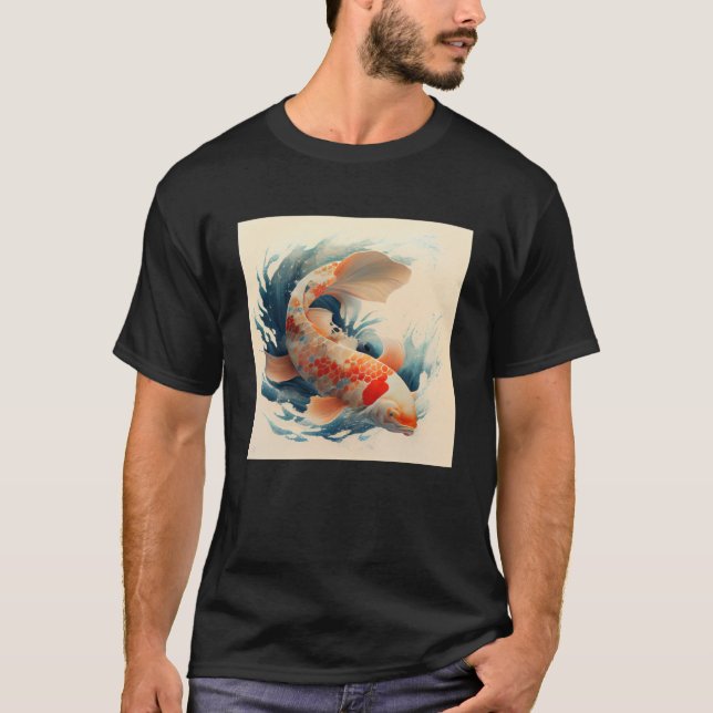 Camiseta Pescado japonés Koi nadando a través de una gran o (Anverso)