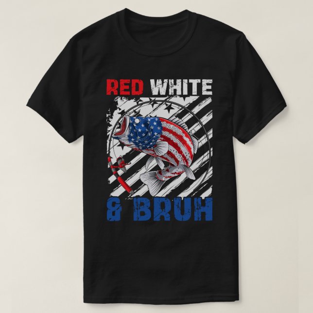 Camiseta Pescado Patriótico Rojo Blanco & Bruh América 4 De (Diseño del anverso)