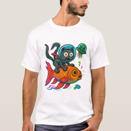 Camiseta Pescado que huye de un gato