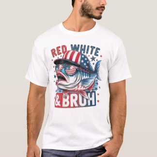Camiseta Pescado rojo blanco y negro 4 de julio