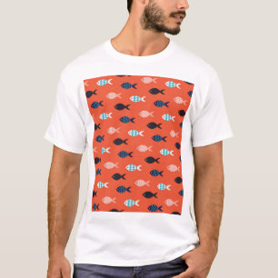 Camiseta Pescado vintage, patrón de coral rojo.