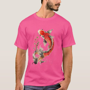 Camiseta Pescado y flores japonesas de Koi nadando tatuajes