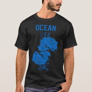 Camiseta Pescado Y Fondo De Ondas Oceánicas