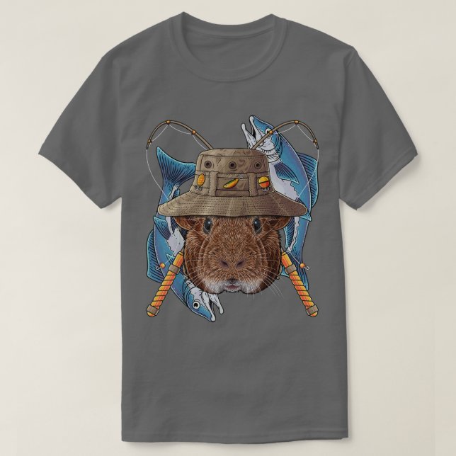 Camiseta Pescador al aire libre de cerdo guineano de pesca  (Diseño del anverso)