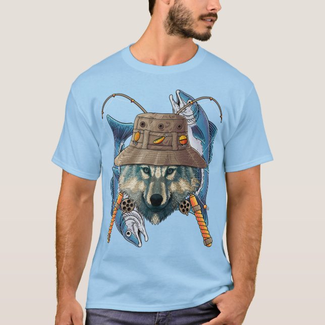 Camiseta Pescador al aire libre Lobo Pescador Animal Cute F (Anverso)