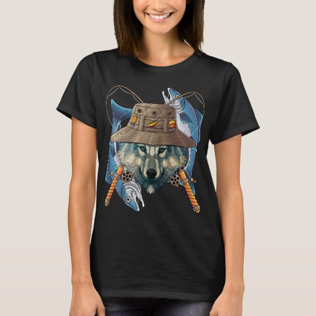 Camiseta Pescador al aire libre Lobo Pescador Animal Cute F (Anverso)