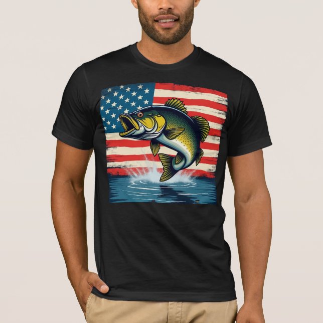 Camiseta Pescador Bandera de Estados Unidos Gran Boca Boca  (Anverso)