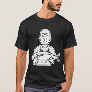 Camiseta Pescador con guantes sosteniendo atún