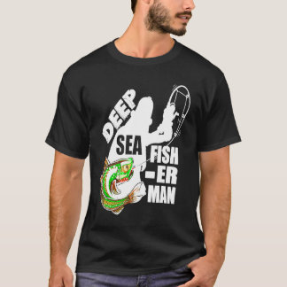 Camiseta Pescador de aguas profundas con un pez siendo capt
