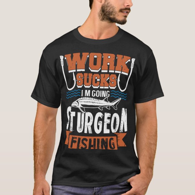 Camiseta Pescador de esturión Rótulo de madera malla (Anverso)