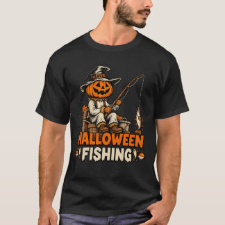 Camiseta Pescador de Halloween Cabeza de Calabaza
