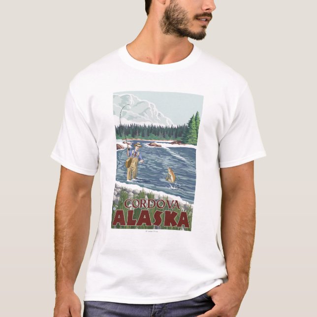 Camiseta Pescador de la mosca - Cordova, Alaska (Anverso)
