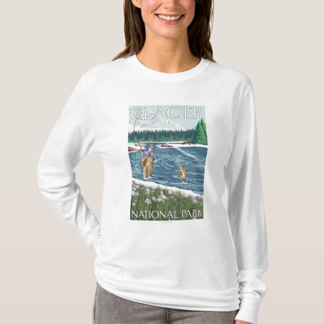 Camiseta Pescador de la mosca - Parque Nacional Glacier, TA (Anverso)
