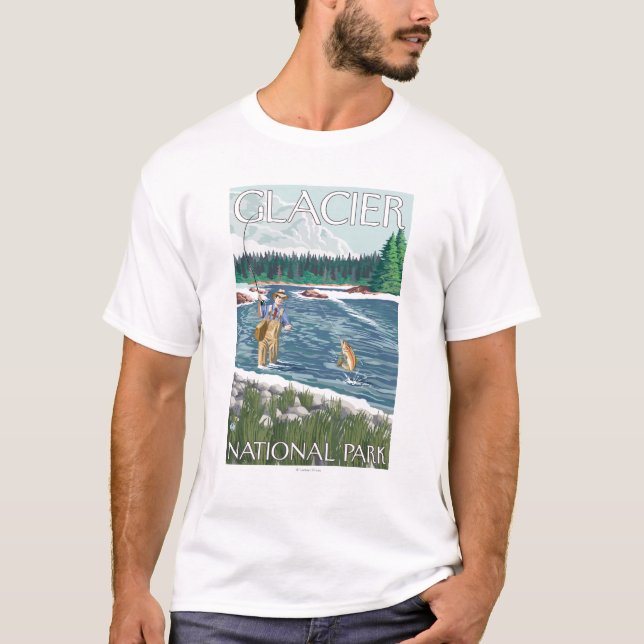 Camiseta Pescador de la mosca - Parque Nacional Glacier, TA (Anverso)