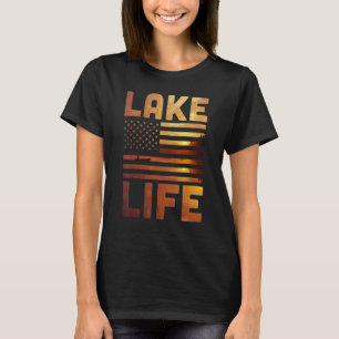 Camiseta Pescador de Lake Life Sunset Bandera Estadounidens