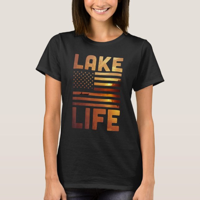Camiseta Pescador de Lake Life Sunset Bandera Estadounidens (Anverso)