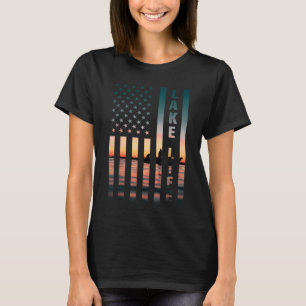 Camiseta Pescador de Lake Life Sunset Bandera Estadounidens