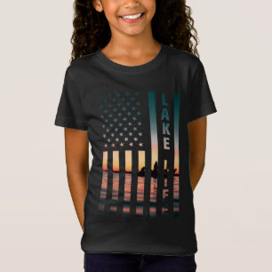 Camiseta Pescador de Lake Life Sunset Bandera Estadounidens