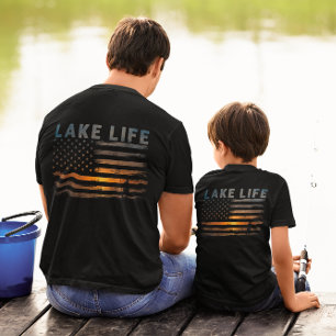 Camiseta Pescador de Lake Life Sunset Bandera Estadounidens