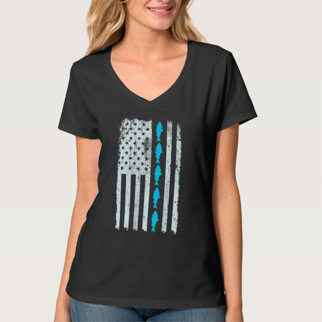 Camiseta Pescador de peces de la vieja bandera de Estados U (Anverso)