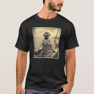 Camiseta Pescador de Pug Adorable en Gráfico Antiguo de Bar