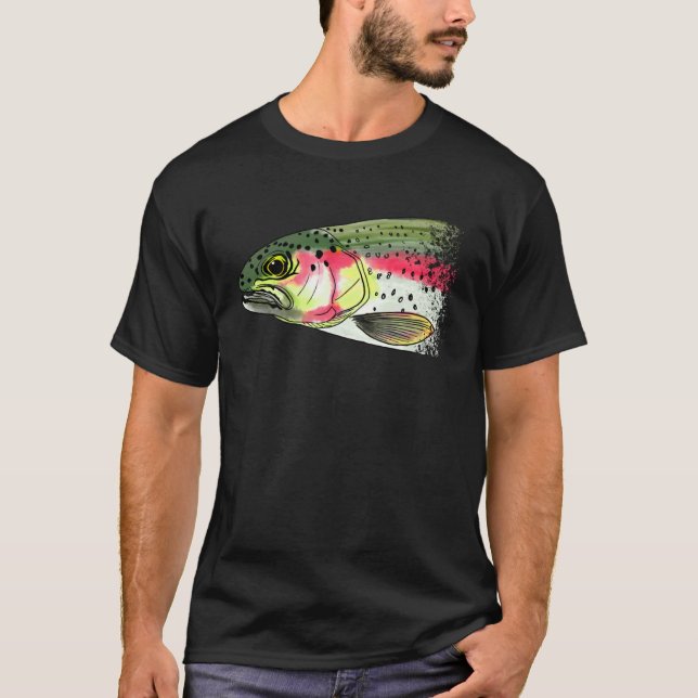 Camiseta Pescador de trucha arcoíris con mosca seca (Anverso)