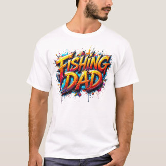 Camiseta Pescador Papá Oro Rojo Graffiti Blanco